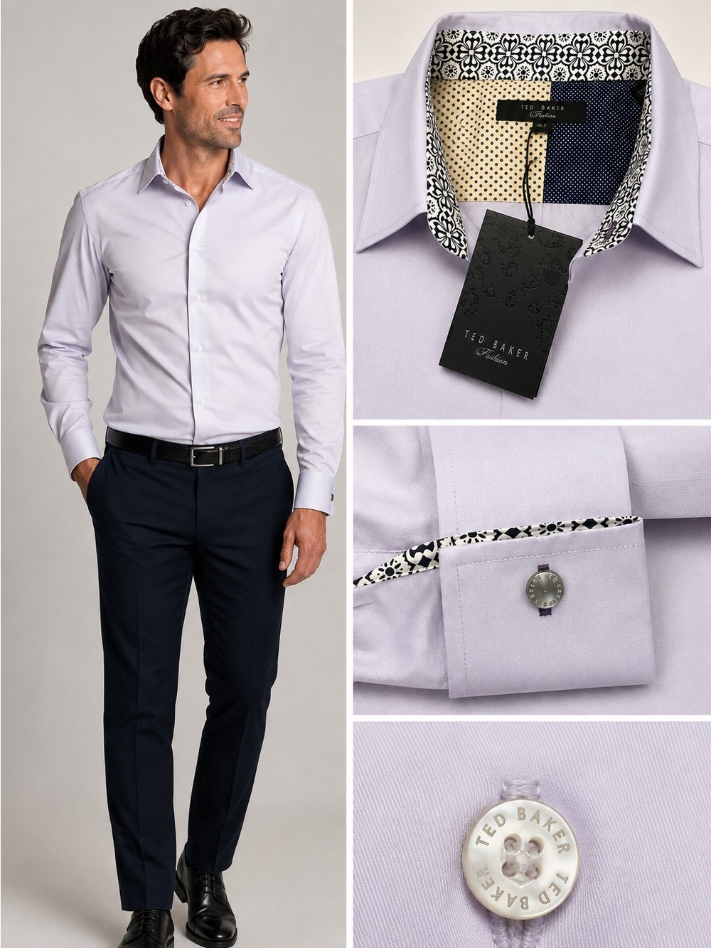 Ted Baker Plain Shirt 16.5 Pale Purple Long Sleeve NWT $175 USD $243 CAD